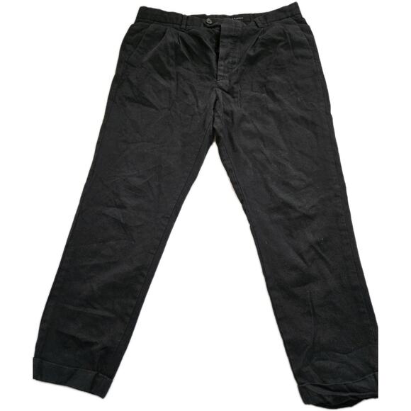 AllSaints Mens Tallis Pleated Trouser Cotton/Wool Black 32 Ankle Length - Picture 2 of 15